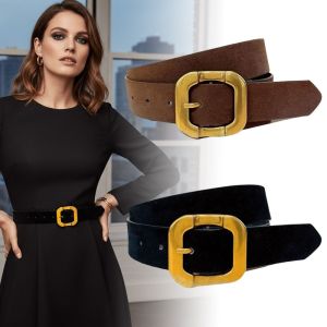 LUXERY Luxury Design Suede Leather Belt Vintage Gold Pin Buckle Women Waist Belt Trendy Versatile Retro Waistband Jeans Decoration