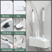 4 in 1 Toilet Brush Set Plunger Drain Wall-mounted Multifunction Cleaning Bathroom with Holder