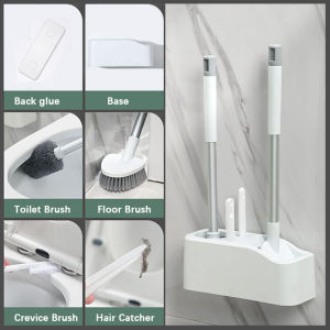 4 in 1 Toilet Brush Set Plunger Drain Wall-mounted Multifunction Cleaning Bathroom with Holder
