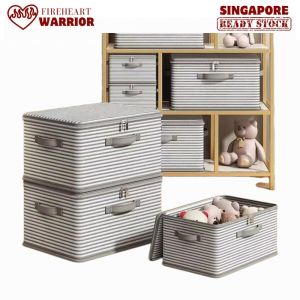【Fireheart Warrior】 Striped Fabric Storage Box / Foldable Clothes Organizer / Lidded Stackable Storage Bin