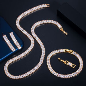 CWWZircons 3 Pcs Fashion Luxury Cubic Zirconia Necklace Earring and Bracelet Women Party Wedding Bridal Costume Jewelry Set Accessories