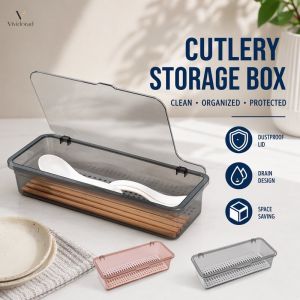 Cutlery Storage Tray With Lid Drainable Stackable Flatware Organizer Spoon Fork Cosmetic Box