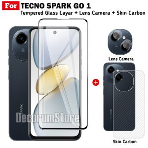 3in1 Tempered Glass Tecno Spark Go 1 Layar Full Free Lens Camera Dan Garskin