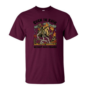 [Local Stock] HBESTY  Even In Ruin We Must Move Forward Skeleton Castle Rose Men Summer Cotton T Shirt Dark Vintage Motivational Graphic Tee