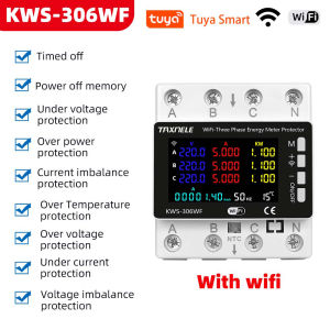 3 Phase Tuya WiFi Smart Energy Power kWh Meter Over Under Voltage Protector Relay Switch Current Limit 80A Timer 110V 220V