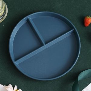 Peralatan Makan Satu Orang Piring Makanan Yang Mengurangi Lemak Sekat Bundar Tiga Kotak Bahan PP Jerami Food Grade Gandum 3 Sekat Piring anak Piring diet