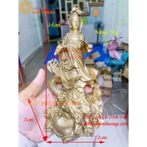 Tượng phật bà quan âm bằng đồng đứng rồng phong thủy -12x7x23cm nặng 1kg