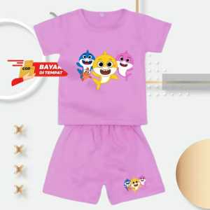 Stelan baju celana anak usia 1-8 tahun lengan pendek shark