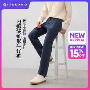 Giordano Men Fleece-lined mid rise denim pants Free Shipping 18116017