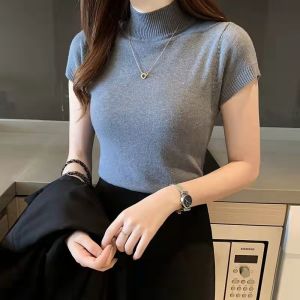 BR 036 / Atasan Wanita Kaos Turtleneck Blouse Korean Style / Baju Korea Lengan Pendek Import