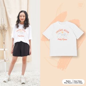 Áo bé gái size đại mặc nhà mùa hè BIGFOX - MISS MEOW vải cotton mềm mịn dáng oversize in FRIENDS 4EVER size trẻ em 12131415 tuổi 45-64kg