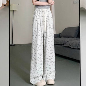 📌Lan ดอกไม้ขาตรงกางเกง Preppy สไตล์เอวสูงสบายๆกางเกงผู้หญิงกางเกงหลวมหวาน