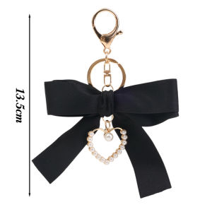 New Cute Sweet Bow Ribbon Imitation Pearl Love Heart Pendant Keychain Bag Charms Backpack Hangings Decoration Jewelry Gifts