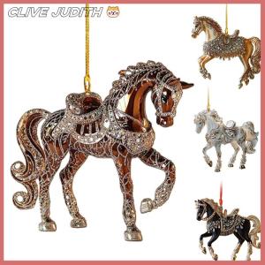 CISWGE จี้กระจกมองหลังอะคริลิครูปม้ารถทำจากอะคริลิคมีเสน่ห์ของตกแต่งต้นคริสต์มาสแบบแขวนในปีใหม่2D