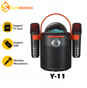 Y-11 Family KTV Portable Wireless Shocking Bass Colorful LED Lights Bluetooth Speaker with Two Wireless Microphone