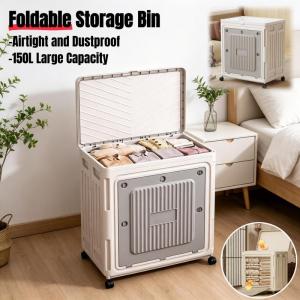 150L Foldable Storage Box Large Capacity Flip Cover Storage Box With Wheels Plastic Clothes&Toy Organiser