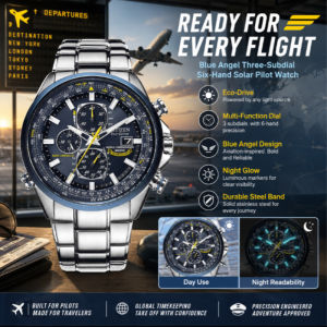 Men Watch Three Eyes Six Hands Chronograph Quartz Watch Stainless Steel Band Business Casual Analog Kinetic Watch Movement Male Wristwatch