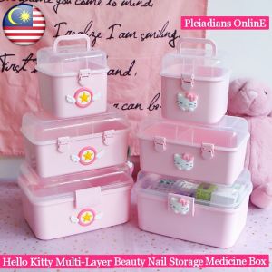 READY STOCK Pink Home Storage Box Medicine Box Multi-Layer First Plastic Beauty Cat Nail Box Small Medicine Box