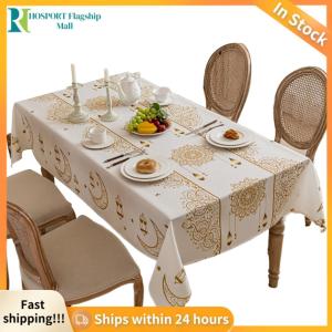【HFM】 Reusable Ramadan Tablecloth with Moon and Stars Print Bohemian Geometric Design Washable for Home and Event Decoration