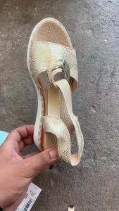 Plus Size WomenS Sandals With Metal Buckle Decoration Rope Wedge Heel Light Sole Peep-Toe Sandals