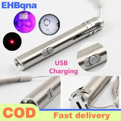 EHBqna ไฟฉาย USB ขนาดเล็ก3 In1อเนกประสงค์แบบเลเซอร์ชาร์จไฟได้ทำจากอะลูมิเนียมอัลลอย