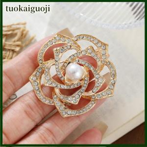 tuokaiguoji Fashion Pearl Camellia Flower Brooch For Women Girls Elegant Versatile Corsage Coat Dress Lapel Pins Clothing Accessories Gifts