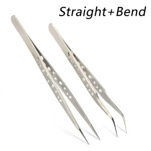Professional High Precision Stainless Steel Tweezers for Nail Art False Eyelash Extension Pincet Electronic Pliers Clip Electronics Industrial Tweezers Anti-static Curved Straight Tip Precision Stainless Forceps Phone Repair Hand Tools Sets