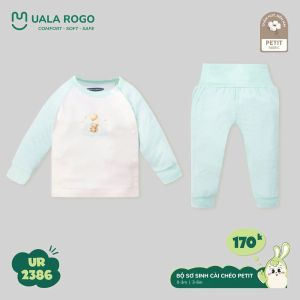 Bộ sơ sinh bé trai bé gái Ualarogo dài tay cài chéo 0-6 tháng vải Petit mềm mịn co giãn 2386