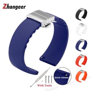 zhangeer 14mm 16mm 18mm 20mm 22mm 24mm Quick Release Flat Interface Universal Silicone Rubber Straps Rubber Watch Band Women Men Wristwatch Band Double Button Butterfly Buckle Strap With Tools