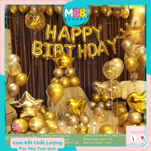TẶNG BƠM BĂNG KEO SỐ TUỔI - Set trang trí sinh nhật Happy Birthday tông vàng quý phái chuyên dùng trang trí tiệc tùng sinh nhật