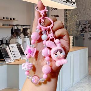 ตุ๊กตายัดนุ่นรูปพวงกุญแจแบบลูกปัดสายคล้องโทรศัพท์ใหม่จี้โซ่กระเป๋าหัวใจสำหรับเด็กผู้หญิงตุ๊กตาการ์ตูนน่ารัก