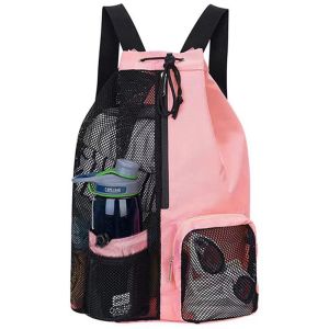 SG RumahHome® Nylon Drawstring Bag Waterproof Swim Backpack - Wet Dry Separate With Pouch Mesh Gym Beach Bag for Travel & Sport Lightweight