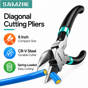 SAMZHE 6 Inches Wire Cutters Spring Loaded Diagonal Cutting Pliers CR-V Material Flush Cut Pliers For Copper Plastic and Zip Ties