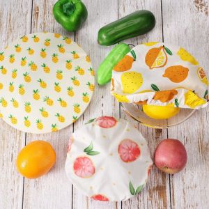 UNQIN 3Pcs/Set สไตล์ผลไม้ ที่ครอบชาม ฝาปิดโถ ใช้ซ้ำได้ ฝาครอบป้องกันขนมปัง อีลาสติก ผ้ายืดผ้า ที่คลุมเก็บอาหาร อุปกรณ์สำหรับห้องครัว