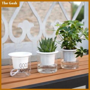 [The Gesh] Lazy Hydroponic Flower Pot Automatic Water-Absorbing Flowerpot Transparent Double Layer Plastic Self Watering Planter Office