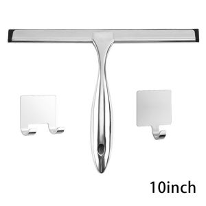 Stainless Steel Shower Squeegee Silicone Manual Shower Window Cleaner Wiper With Hook For Tile Wall