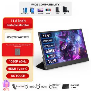 BEEX 14/15.6Inch Portablet Laptop Monrtor 1080P 60Hz IPS Monrtoi HDMI Portable Screen 16:9 100%sRGB Game Monitos For phone PS5 PS4 Switch Xbox