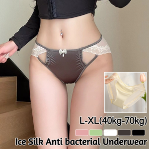 กางเกงชั้นในผ้าไหมน้ำแข็งลูกไม้ไร้ตะเข็บสำหรับผู้หญิง กางเกงชั้นในผ้าไหมน้ำแข็งลูกไม้เซ็กซี่ ระบายอากาศได้ดี แห้งเร็ว ชุดชั้นในสตรี