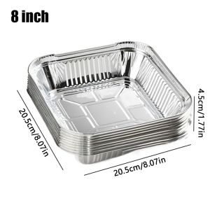 GTRBFDS 10Pcs 6/7/8 Inch Food Tin Foil Tray Non-stick Reusable Aluminum Foil Box Durable Oven BBQ Baking Tools Air Fryer Tray