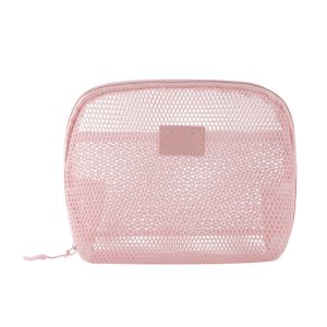 JING With Zipper Cosmetic Bag Nylon Hand-held Toiletry Wash Bags Casual Mesh Mesh Makeup Bags Women