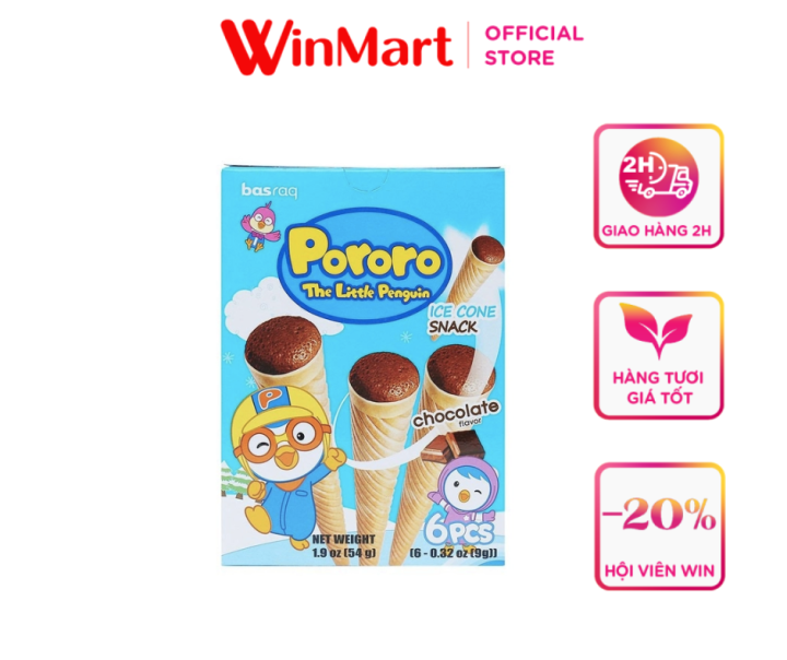 [Siêu thị WinMart] - Bánh kem ốc quế Pororo Basraq vị sô cô la hộp 54g ...