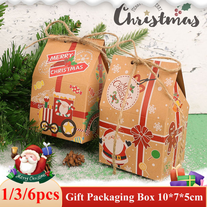 YESPERY 1/3/6pcs Christmas Gift Box Kraft Paper Cartoon Santa