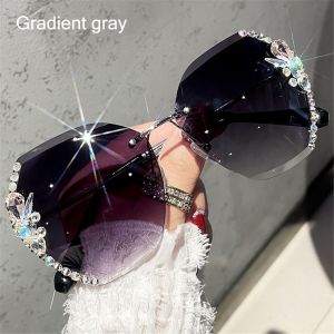 SPORTS XU  Fashion Female Eyewear UV400 Women Sun Glasses Gradient Rhinestone Sunglasses Rimless Sunglasses
