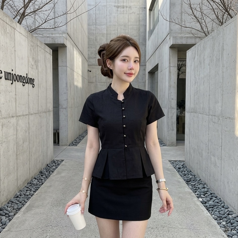 LANNA เสื้อคอจีนระบายเอวเข้ารูป ผ้าฝ้ายพิมพ์ลายสวย ใส่ทำงานสุภาพ ไซส์S-XXL มุมมองที่ 5