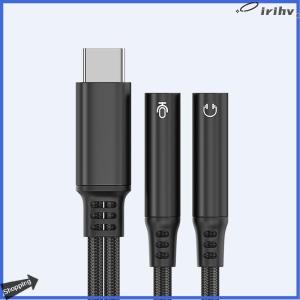 【jianzhanqinl】 1ชิ้นสำหรับ Phone15 16 USB C Converter 2in1 Type C เป็น Dual 3.5MM อะแดปเตอร์เสียง DAC ไมโครโฟนเสียงสายเชื่อมต่อหูฟัง