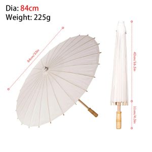 NAELIN 1Pcs Traditional White Paper Umbrella Long-handle Dia 60/84cm Photography Prop  DIY Handmade Wedding Supplies for Anniversary Wedding Party