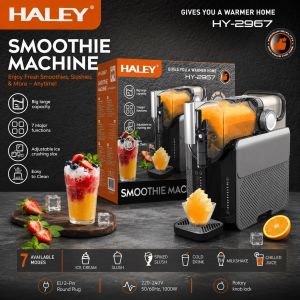 HALEY HY-2967 Smoothie Machine with Big Ice Shaver Adjustable Ice Size 7 Functions 1000W Power Orange Smoothie Dispensing