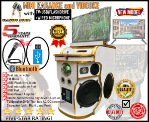 New Model CLASSIC AUDIO Mini Karaoke and  Videoke Machine SMALL size with TV + USB/Flashdrive + PLATINUM Wired MICROPHONE (Assorted Design) Super Heavy Duty Karaoke Set  For Outdoor/Indoor Party  Super High Performance(100% Original)