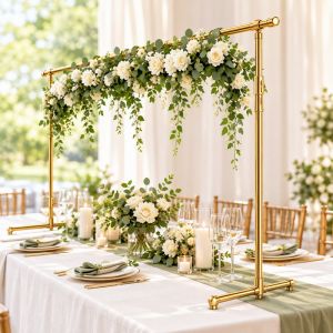 Adjustable Table Arch Stand Metal Hanging Rod With Clips Backdrop Holder For Party Decor Flower