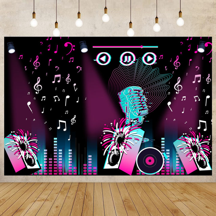 Back To 80's Theme Party Decoration 80's Party Banner Music Disco Backdrops  Graffiti Neon Glow Photography Backgrounds Decor